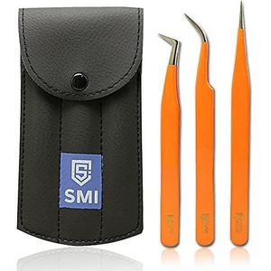 SMI Wimperpincet Wimperextensiepincet Wimper Pincet voor Wimperextensions Gebogen en Recht Precisie-Pincet voor 3D 6D Wimpers Roestvrijstalen met Etui (Oranje)