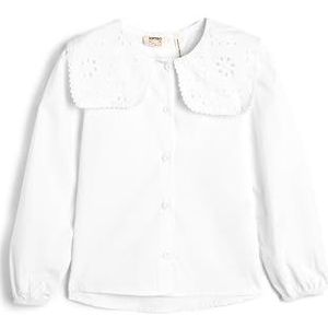 Koton Meisjes's lange mouwen Peter Pan Neck Button Detail Elastische manchetten Katoenen Shirt, Off White (001), 5-6 Jaar