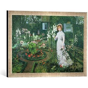 Ingelijste foto van John Atkinson Grimshaw ""The Rector's Garden, Queen of the Lilies, 1877"", kunstdruk in hoogwaardige handgemaakte fotolijst, 60x40 cm, zilver raya