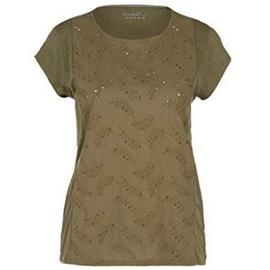 s.Oliver Dames materiaalmix shirt met gatenborduurwerk, kaki, 40