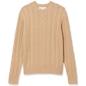 Amazon Essentials Lange mouwen 100% Katoen Visser Kabel Crewneck Trui, Camel, XXL