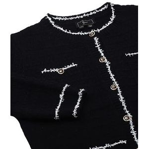 faina Dames Vintage Button Contrast Gebreide Cardigan Sweater Acryl ZWART WOLLWIT Maat XS/S, zwart, wolwit., XS