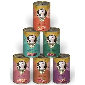 KITTY Cat Paté Mix 2 Natvoer voor katten in een probeerpakket, graanvrij kattenvoer met taurine, zalmolie en groenlipmossel, compleet voer met een hoog vleesgehalte, Made in Germany, 6 x 400 g