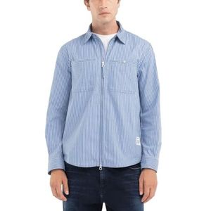 Replay Herenoverhemd met ritssluiting, 010 Lichtblauw/Natuurlijk Wit, M