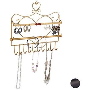 Relaxdays sieradenhouder muur, voor kettingen, oorbellen & armbanden, sieradenrekje metaal, HBD 30x36,5x3,5 cm, goud