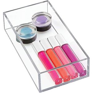 IDesign Opbergdoos voor de badkamer of keuken, kleine BPA-vrije plastic lade-organizer, stapelbare opbergruimte voor cosmetische make-up, transparant