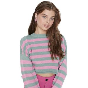 Trendyol Dames Crew Neck Colorblock Regular Sweater Sweater Groen, S, Groen, S