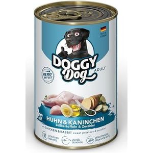 DOGGY Dog Paté kip en konijn, 6 x 400 g, nat voer voor honden, graanvrij hondenvoer met zalmolie en groenlipmossel, compleet voer met zoete aardappel en courgette, Made in Germany