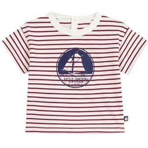 Petit Bateau Katoenen T-shirt met korte mouwen gestreept, Milk/Amarante, 18 Maanden