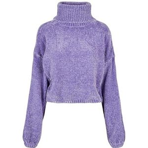 Urban Classics Dames gebreide trui korte oversized sweater, coltrui met brede ballonmouwen, geribbelde zoom, maat XS tot XL, lavendel, 3XL