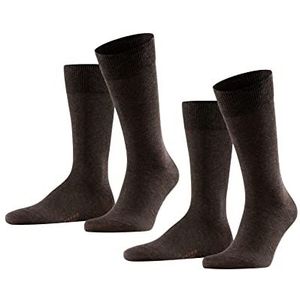 FALKE Heren Sokken Happy 2-Pack M SO Katoen Eenkleurig Multipack 2 Paar, Bruin (Dark Brown 5450), 43-46