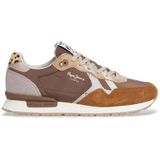 Pepe Jeans - PLS400005 Britt Glitter - Leren Sneakers - Bruin - Plat - Veters - Casual