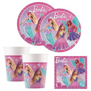Procos - Feestset Barbie Fantasy, meerdelige decoratieset voor kinderverjaardag en zomerfeest, tafeldecoratie, verjaardagsdecoratie