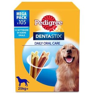 Pedigree Dentastix Snacks voor mondhygiëne (grote hond +25 kg), 270 g, 105 stuks - 15 verpakkingen van 7 stuks (105 stuks in totaal)