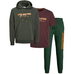 JACK & JONES Jjalvis Sweat Hood Triple Pack Mp joggingpak en T-shirt set voor heren, Combu Green/Pack: combugreen (broek) + vineyardwijnthee, M