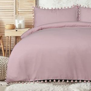 Sleepdown Pom Blush Roze Luxe Gemakkelijk Onderhoud Effen Dekbedovertrek Quilt Beddengoed Set met Kussenslopen - Dubbel (200cm x 200cm), Polyester
