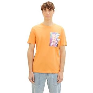 TOM TAILOR Denim T-shirt voor heren, 34446 - Tangerine Faded Orange, XS