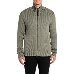 Replay Gebreid herenvest regular fit met ritssluiting, 759 Mud Green, XXL