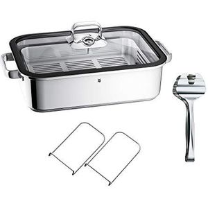 WMF Vitalis Aroma stoompan, braadpan, inductie, 41 x 27 x 10 cm, ovenschaal 6,5 l, serveertang, glazen deksel, siliconen rand, thermometer, braadpan, Cromargan roestvrij staal, ongecoat