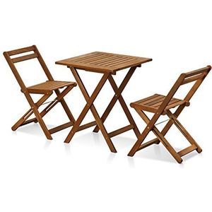 Furinno Tioman Outdoor bistroset bestaande uit 2 stoelen en 1 tafel in teakolie, hardhout, natuur, 59,9 x 59,9 x 73,9 cm