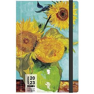 Kaos Weekplanner 2023 – 12 maanden met planner – medium 13 x 21 cm – voor thuis, kantoor, school, universiteit – harde kaft, platte elastiek, bladwijzers, afgeronde hoeken – Van Gogh – zonnebloemen