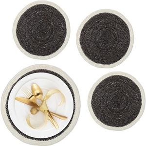Relaxdays placemat set van 4 - zeegras - gevlochten tafelonderleggers - ronde onderleggers