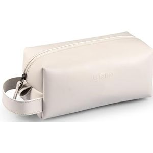 LONDO Lederen cosmetische make-upzakje en reishorlogedoos. Hoge kwaliteit stijlvolle duurzame beschermende opbergorganizer voor toiletartikelen en veelzijdige accessoires, wit, lederen cosmetische