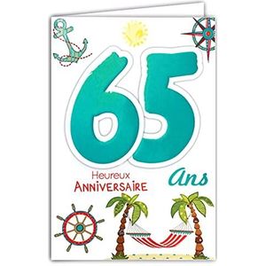 Age Mv 69-2039 verjaardagskaart, 65 jaar, heren, dames, motief pensioen stand, vakantie, palmen, hangmat, anker, kompas, roeitruder, zon