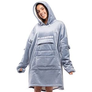 Flamingueo Hoodie Deken - Oversized Dekenhoodie, Deken Met Capuchon en Mouwen, Giant Hoodie, Fleece Deken Met Capuchon, Sofa Deken, One Size (Blauw)