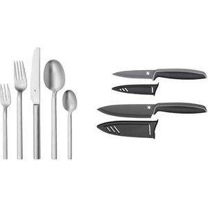 WMF Alteo Bestekset 60-delig, 12-persoons, Ergonomisch, ®18/10 RVS, Monobloc Messen, 1178009990 & WMF Touch 01879086100 Messenset 2-delig zwart, Koksmes (13 cm), Universeelmes (9 cm)