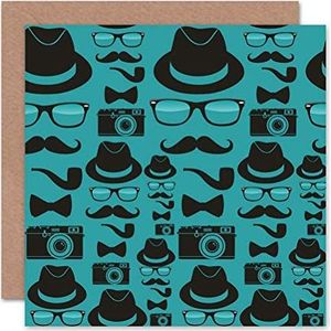 Wee Blue Coo HIPSTER COOL MOUSTACHE HOED CAMERA PIPE PATROON BLANK VERJAARDAG KAART