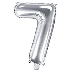 PartyDeco folieballon Mylar vorm nummer 7 zeven zilver 35 cm verjaardag volwassenen kinderen