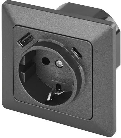 Emos - Stopcontact - Antraciet - Met USB A+C - 3 A Max. Fast Charging