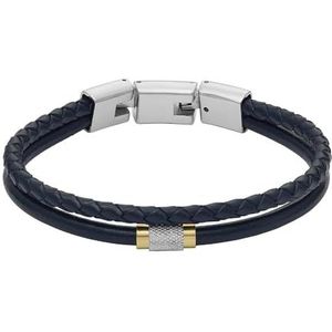 FOSSIL Herenarmband All Stacked Up meerdere rijen leer donkerblauw, JF04703998, Length: 185mm+15mm, Leer, Geen Edelsteen