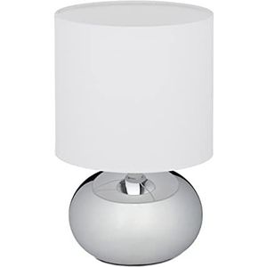 Relaxdays tafellamp, ronde nachtkastlamp met touch, HxD: 27,5 x 18 cm, E14, lamp met lampenkap, zilver/wit