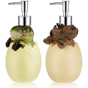 Dinosaur Soap Dispenser 2 Pieces Egg Kids Soap Dispenser Cute Dinosaur Bathroom Accessories Animal Shower Lotion Liquid Refillable Shampoo Bottle with Pump for Kitchen Bath Countertop Decor