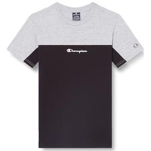Champion Legacy Icons B - Color Block S/S Crewneck T-shirt, zwart/grijs melange, 9-10 jaar kinderen en jongens SS24, zwart/grijs gemêleerd