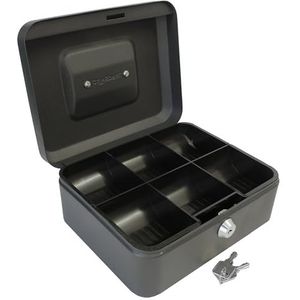 Cathedral Products Sleutel Afsluitbare Cash Box Met Lift Out 6 Compartiment Coin Tray - 8 Inch - Zwart