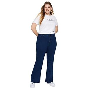 Trendyol Vrouwen Plus Size Hoge Taille Flare Been Plus Size Jeans, Indigo, 42, Indigo, 68 grote maten