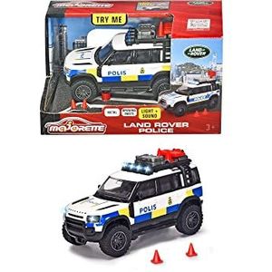 Majorette 213712000033 - Grand Series - Land Rover Zweedse Politieauto - Zweedse politieauto met vrijloop, metaal, licht, geluid, openbare achterdeur, zachte rubberen banden, 12,5 cm, 1:43, Vanaf 3