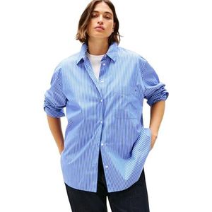 Tommy Hilfiger Dames CRV ESS POPLIN Easy FIT Shirt WW0WW44270 L/S Shirt, blauw, 48, Blauw (Blauwe Streep), 48