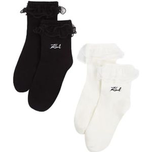 KARL LAGERFELD B.V K/Signaature Ruffle Socks, dames, wit/zwart, één maat, Meerkleurig, One size