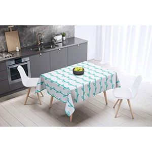 Bonamaison Tafelkleed, Anti-Mold, Sneldrogend, Waterdicht, 100% Polyester Tafellaken, Turkoois, wit, 140 x 140 Cm - Ontworpen en Vervaardigd in Turkije