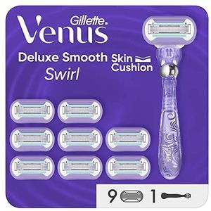 Gillette Venus Deluxe Smooth Swirl-scheersysteem Voor Vrouwen, 1 Handvat, 9 Navulmesje, 5 Duurzame Mesjes Voor Een Extra Gladde Scheerbeurt Die Lang Meegaat