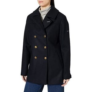 Dames Pea Coat - Marine - Gerecycled Wol - Getailleerde Kraag