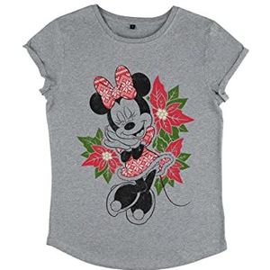Disney Classics Women's Mickey Classic-Christmas Fairisle Minnie Organic Rolled Sleeve T-shirt, Melange Grey, S, grijs (melange grey), S