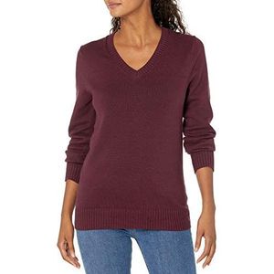 Amazon Essentials Women's Trui met lange mouwen en V-hals van 100% katoen, Bordeauxrood, M