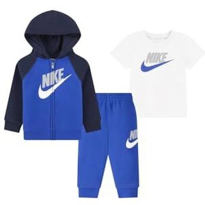 Nike - Set bestaande uit een sweatshirt, T-shirt en broek, sweatshirt met capuchon en ritssluiting, T-shirt, halve mouwen, broek met elastische band, broek met geribbelde boorden, regular fit, blauw