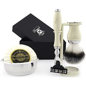 Premium Shaving Kit, cadeau voor mannen (driekantige cartridge scheerapparaat, kwast, kom, stand) merkbox