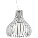 EGLO Hanglamp Tindori, 1-lichts pendellamp vintage, eettafellamp van staal in mat nikkel, wit hout en glas, lamp hangend voor woonkamer, E27 fitting, Ø 50 cm